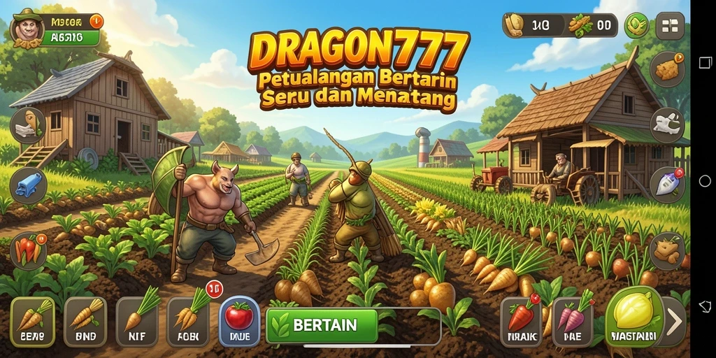 Antarmuka DRAGON777 yang menampilkan aktivitas bertani yang menyenangkan.