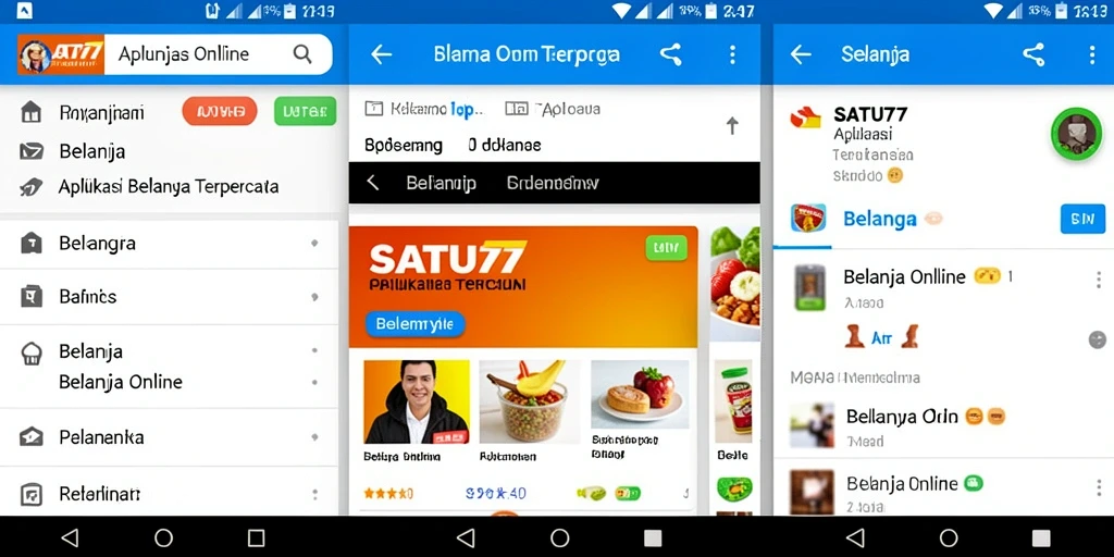 Antarmuka aplikasi SATU77 yang user-friendly untuk Belanja Online.